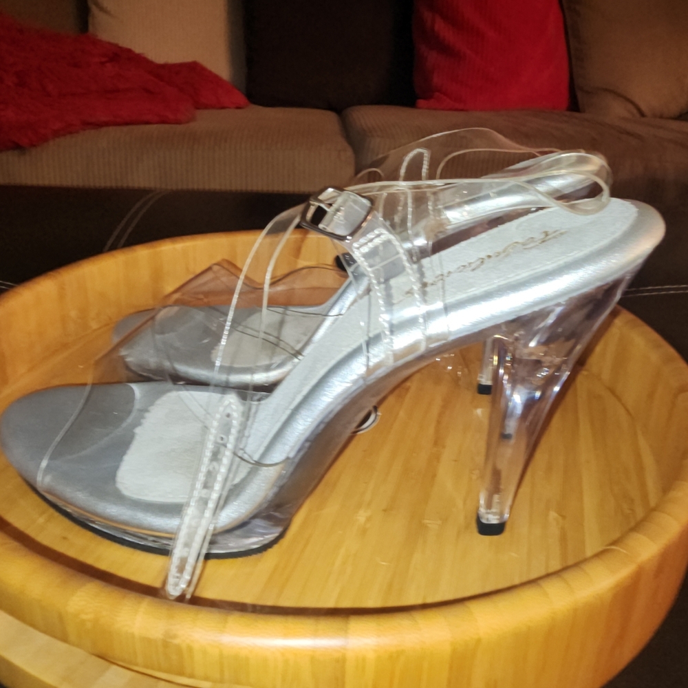 Clear-Strap Silver Slingback Heels for Women